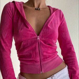 Hot Pink Velour Hoodie Size Medium